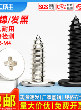 铁镀镍CA扁平头自攻螺丝钉黑色大扁薄头尖尾十字自攻丝木螺钉M2M4