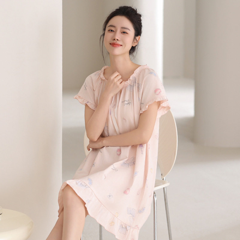 【甜美性感】公主风纯棉睡裙女夏季薄款短袖睡衣裙子可爱连衣裙子