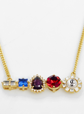 镶嵌红宝石字母珍珠项链紫色水晶