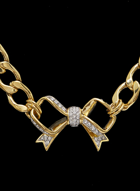 boshuolin juicy基础款镶钻蝴蝶结项链欧美个性时尚T扣锁骨链女