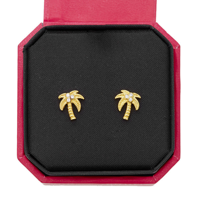 boshuolin juicy金色镶钻迷你椰子树925银针时尚潮流百搭耳钉女