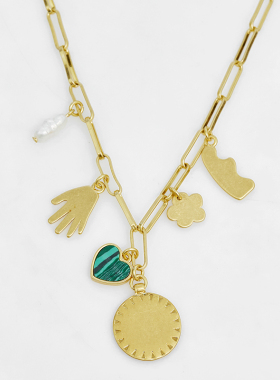 爱心珍珠花朵手掌多坠项链