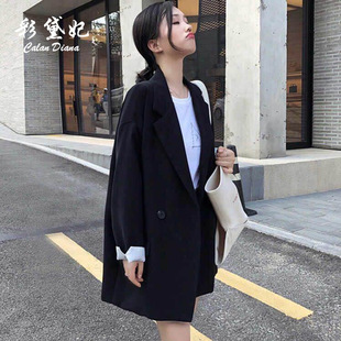秋冬装新款chic复古港风西服长袖韩版修身小西装外套女中长款时尚