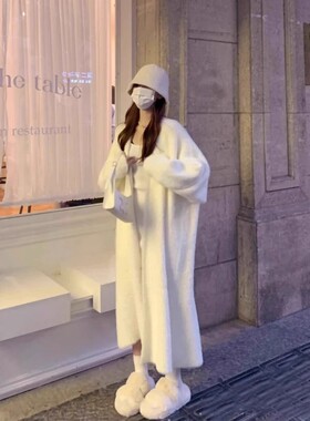 秋冬慵懒风软糯毛衣外套大衣高级感白色仿水貂绒中长款针织开衫女