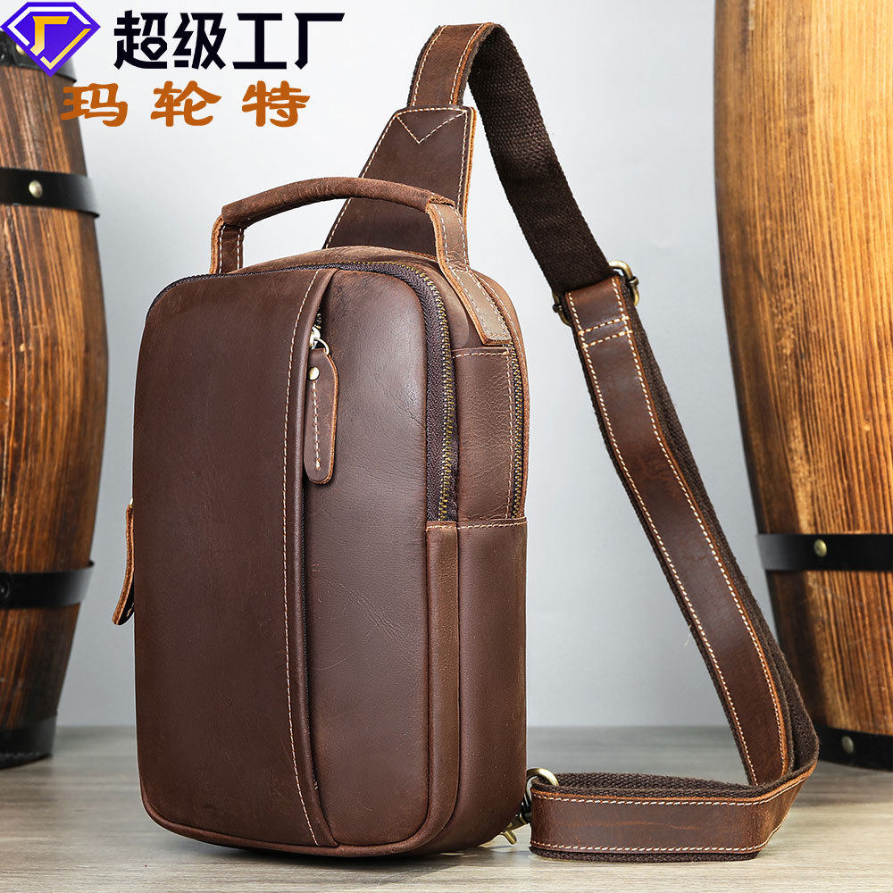 疯马皮胸包高级感头层牛皮斜跨包真皮包复古个性男单肩包男士胸包,箱包皮具/热销女包/男包,男士包袋,淘宝优惠券,粉丝福利购,淘宝优惠卷