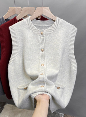 红色针织背心2025新款圆领开衫马甲软糥宽松秋冬无袖坎肩毛衣上衣