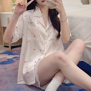 新款 冰雪丝开衫 睡衣女2024夏季 韩版 甜美气质家居服可外穿 短袖 套装