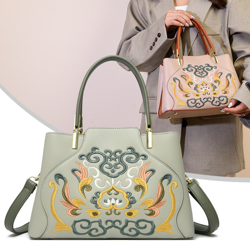 单肩包女中国风刺绣新中式手提妈妈包气质休闲百搭软皮斜挎包,箱包皮具/热销女包/男包,单肩包,淘宝优惠券,粉丝福利购,淘宝优惠卷