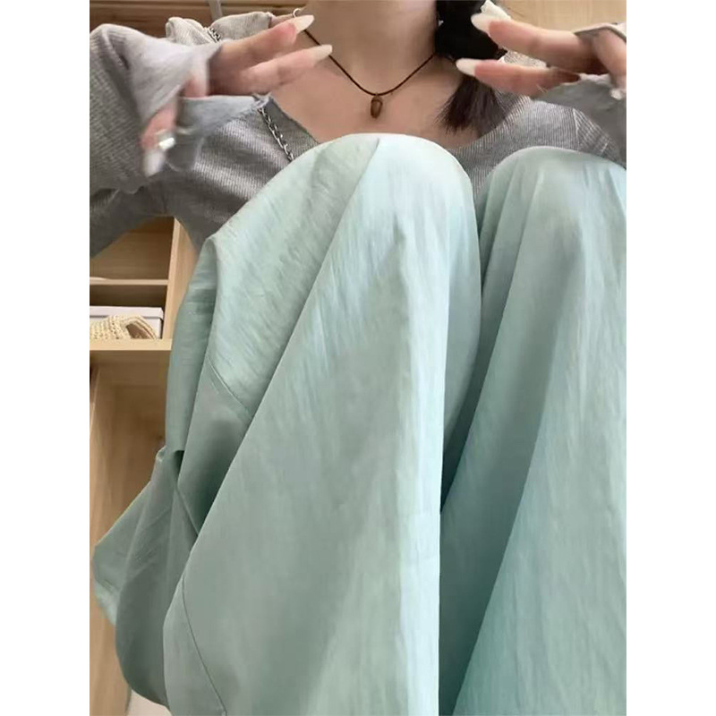 蓝色山本裤女装2025新款裤子女小个子直筒裤慵懒风显瘦休闲阔腿裤