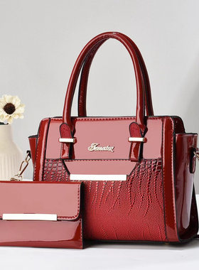 子母包鳄鱼纹亮皮两件套女士斜挎包韩版手提包单肩包handbags