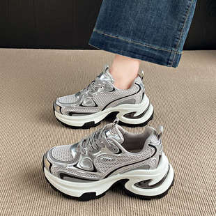 春秋季 子2025新款 爆款 网鞋 ins 炸街老爹鞋 厚底增高休闲运动鞋 女鞋