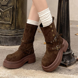 时尚 新款 两穿机车马丁靴子女 2025年秋冬季 厚底增高小个子短靴女款