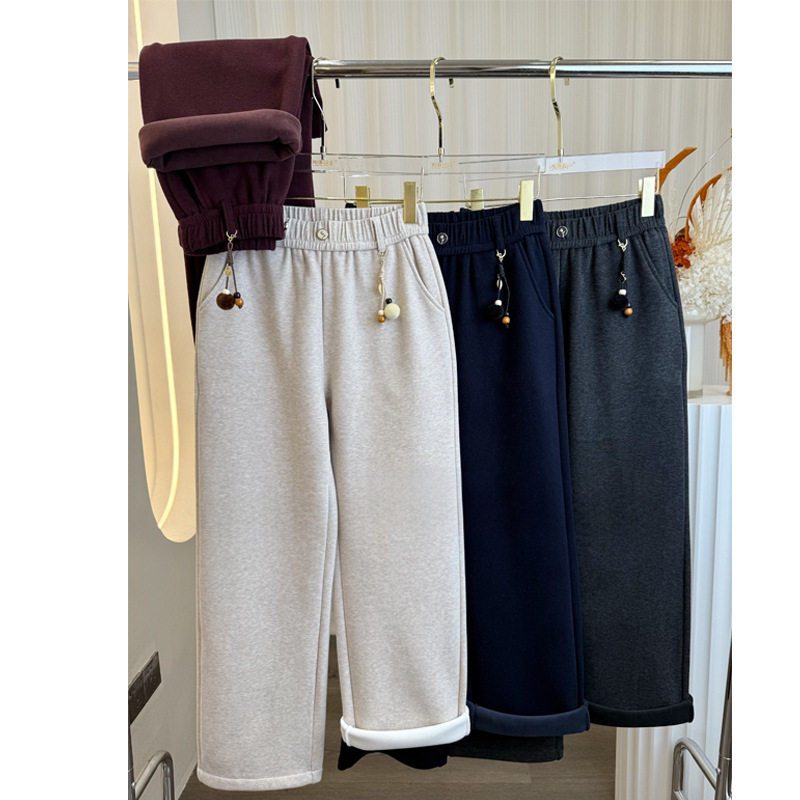 秋冬加绒法兰尼阔腿裤2025新款加厚羊毛高腰宽松窄版垂感直筒裤女,女装/女士精品,休闲裤,淘宝优惠券,粉丝福利购,淘宝优惠卷