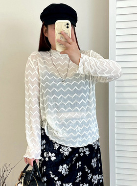 大码女装薄款圆领蕾丝衫2025秋款胖mm外搭长袖上衣女雪纺衫NS1338