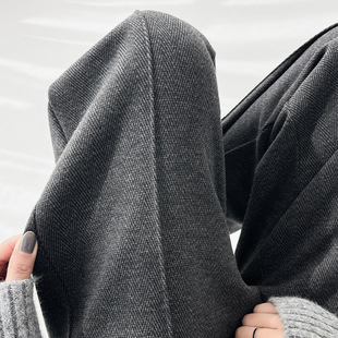 人字纹阔腿裤女春秋设计感中线高腰加绒小个子窄版直筒休闲针织裤