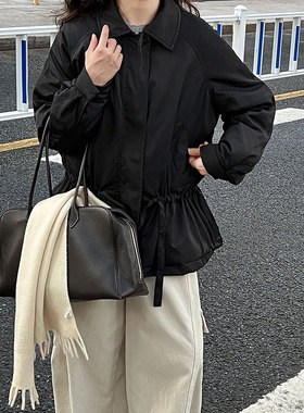 鹿西复古老钱风翻领抽绳外套女2025秋冬新款夹棉风衣棉服上衣8555