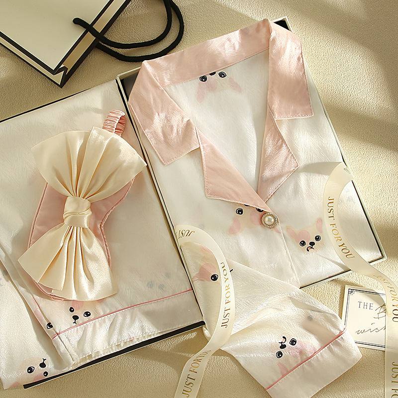 睡衣女春秋款长袖冰丝真丝绸家居服套装可爱2024年新款高级感秋季