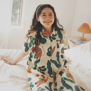 裙可外穿家居服 绿野仙踪56 全棉睡裙女夏季 短袖 睡衣纯棉纱布衬衫