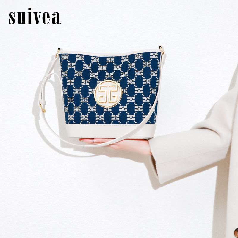 跨境夏季女高级感单肩斜挎水桶包小众印花棉麻pu大容量简约子母包,箱包皮具/热销女包/男包,单肩包,淘宝优惠券,粉丝福利购,淘宝优惠卷