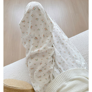 碎花白色山本裤女装2025新款裤子女春秋高腰直筒裤慵懒遛弯阔腿裤