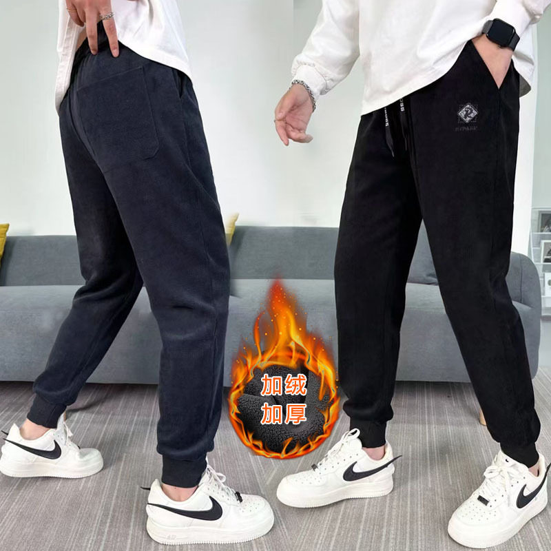 2024冬季新款欧棉绒运动卫裤男士加绒加厚羊绒细条百搭宽松休闲裤,男装,休闲裤,淘宝优惠券,粉丝福利购,淘宝优惠卷
