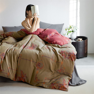 A类母婴级全棉双层纱被子纯棉春秋被可拆洗双人冬季棉花被芯被套