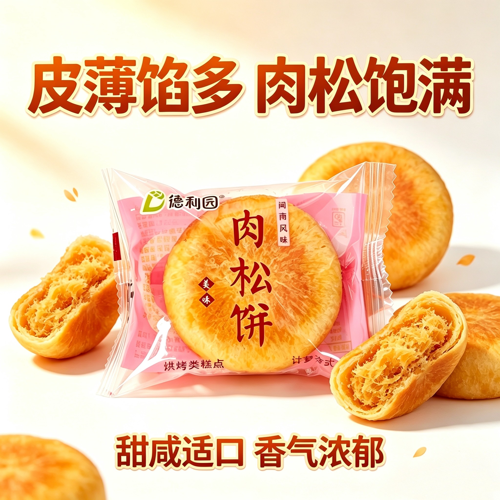 德利园肉松饼小包装薄皮早餐面包糕点心休闲解馋办公室宿舍零食
