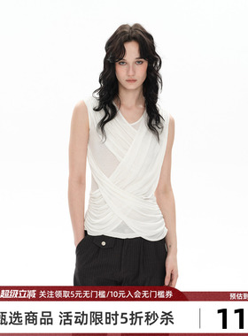 Goosfir 原创设计夏季新款白色复古垂坠飘带无袖吊带背心外穿上衣