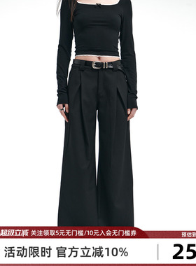 Goosfir 原创设计初春新款黑色高级百搭宽松休闲裤阔腿盖脚西装裤
