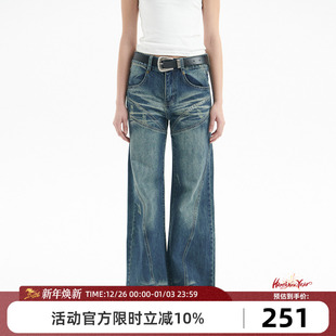 原创设计美式 阔腿裤 复古牛仔裤 春夏新款 女 街头百搭直筒裤 Goosfir