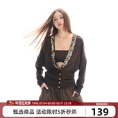 T恤修身 Goosfir 原创设计初春设计感拼接亮片气质V领长袖 显瘦上衣