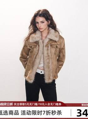 Goosfir 原创设计美式复古高级卡其渐变毛领外套女秋冬款修身上衣