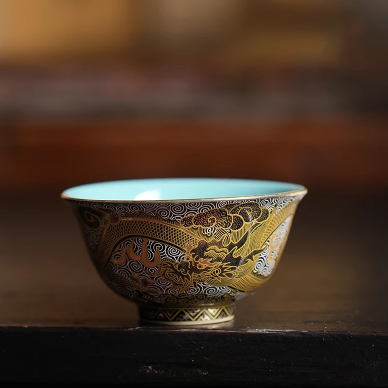 西泠印社 金银措龙纹压手杯（绿松釉）家用品茗杯茶杯商务伴手礼
