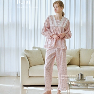 家居服套装 ULLALA韩国睡衣女2026春季 纯棉清新甜美小碎花方领长袖