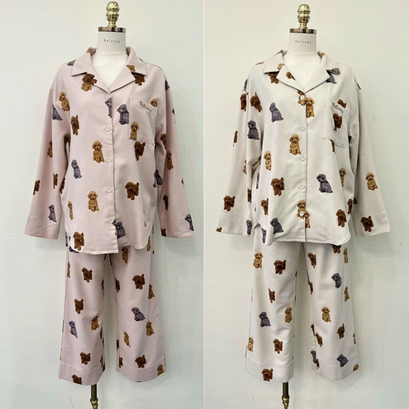 BALCONY韩国2023秋冬卡通小狗简约前扣长袖情侣磨毛睡衣套装睡裙,女士内衣/男士内衣/家居服,睡衣/家居服套装,淘宝优惠券,粉丝福利购,淘宝优惠卷