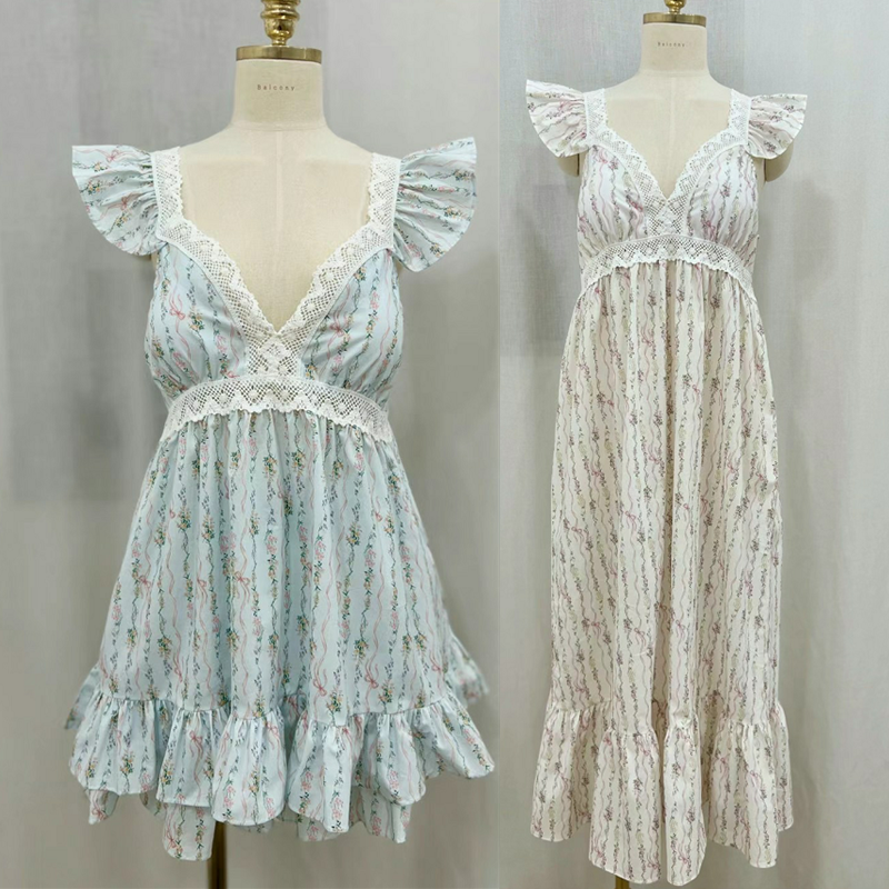 BALCONY女棉碎花性感吊带睡衣裙
