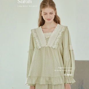 ULLALA韩国乌拉拉睡衣女2026春季清新甜美碎花纯棉方领长袖家居服