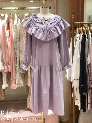 BALCONY纯棉春甜美长袖家居睡裙