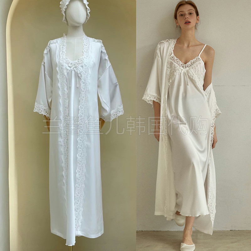 LUNALUZ女蕾丝性感吊带睡裙睡袍