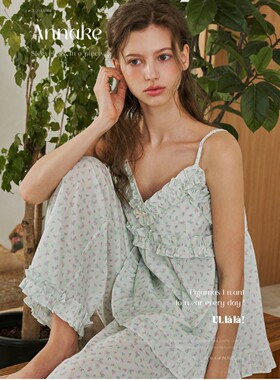 ULLALA韩国薄棉碎花吊带家居服女