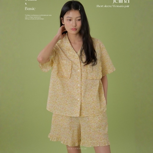 ULLALA韩国乌拉拉睡衣女2026夏纯棉清新碎花休闲前扣短袖裤家居服