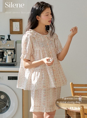ULLALA韩国乌拉拉睡衣女2026夏季纯棉甜美碎花娃娃领短袖裤家居服