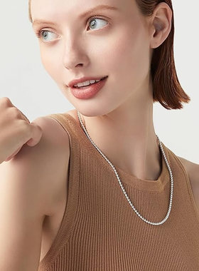 S925圆珠纯银项链银子女短款锁骨颈银珠素链秋冬毛衣链子简约时尚