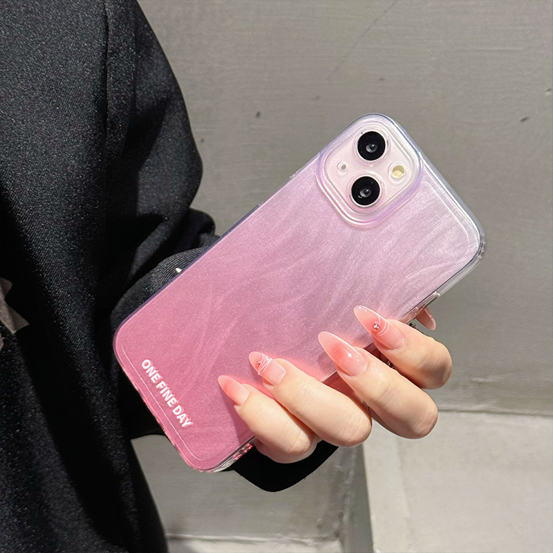 粉色渐变羽纱镭射适用苹果15/13/12pro手机壳iphone一加100红米k70小米14荣耀80/90nova11vivox华为mate60/50