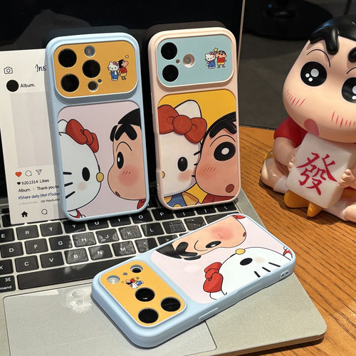 卡通可爱贴脸小新适用苹果17promax手机壳iPhone16小米15华为pura90mate70K80nova14note13x200magic8proY600