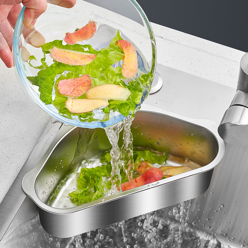 304不锈钢水槽三角沥水置物架剩菜剩饭过滤网框抹布海绵收纳神器