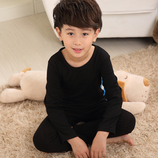 儿童新款纯棉春秋男童打底衣小男孩秋衣秋裤套装白色黑色加绒2020