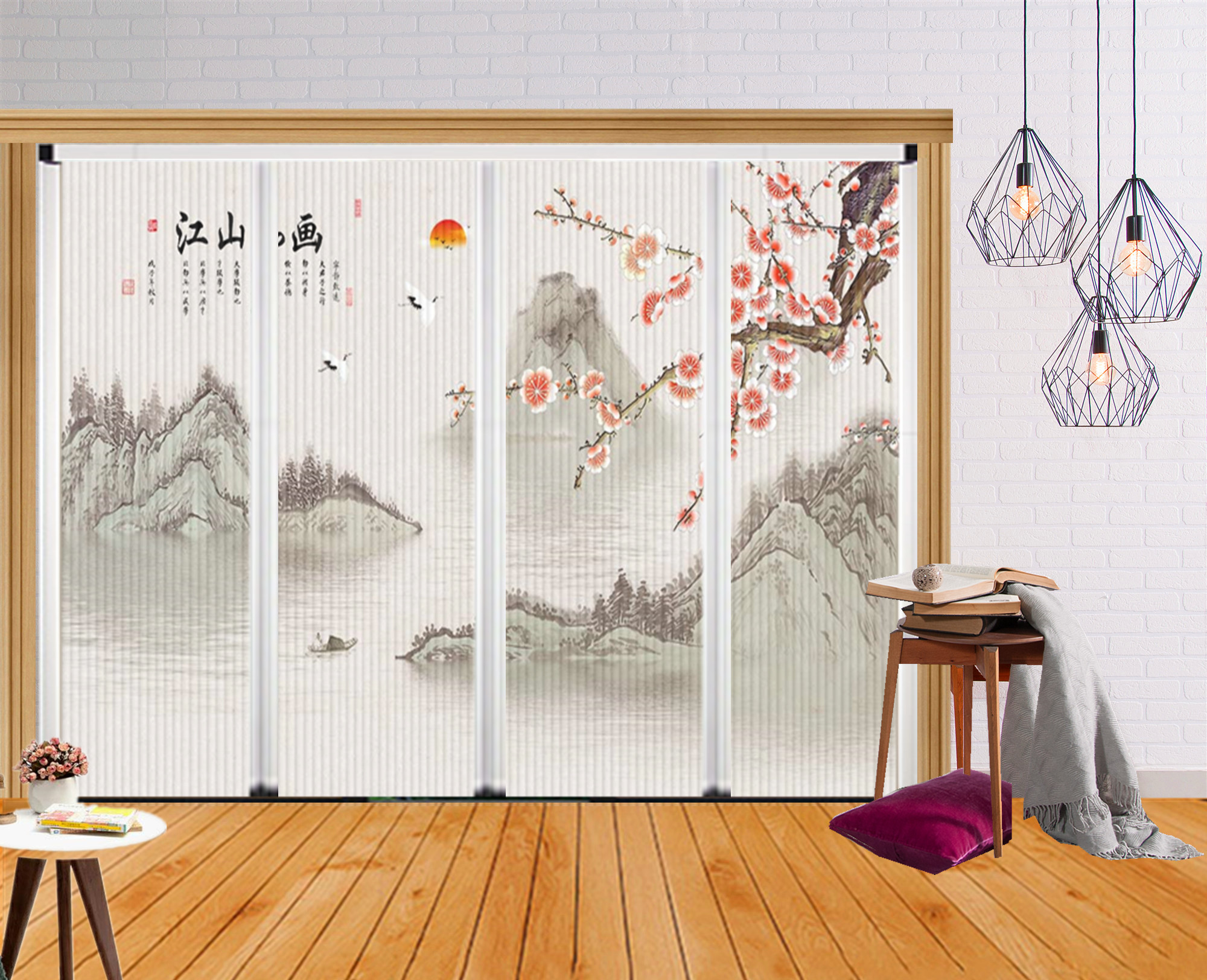 花鸟隐形折叠门推拉门卧室铝合金