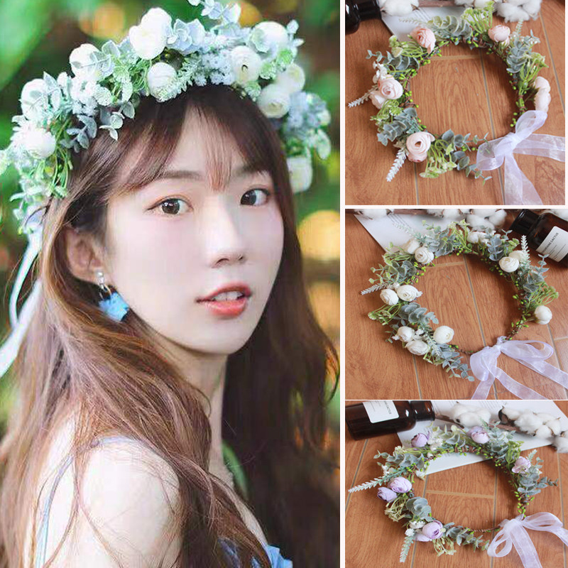 ins森林系花朵新娘花环头饰度假配饰婚纱摄影写真绿植婚礼发饰