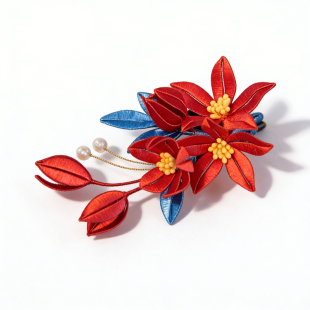 新中式缠花头饰发夹敬酒服花苞丸子头发饰国风红色秀禾盘发侧边夹